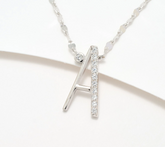Diamonique Rhodium Plated Sterling Silver Necklace w/ Alphabet "A"